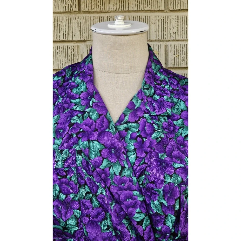 Vintage 80's Breli Original‎ Green & Purple Floral Belted Dress Size:12